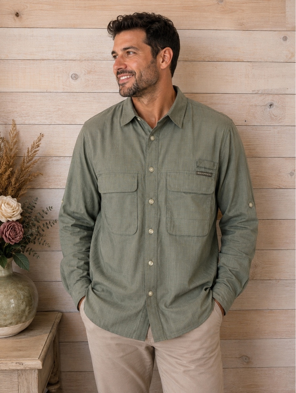 ExOfficio Buzz Off Insect Shield Men's Long Sleeve Shirt Medium Cactus Green